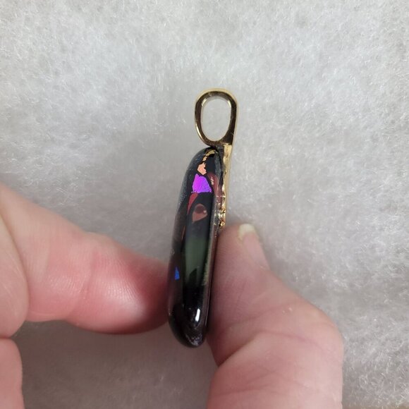 Fused Glass Triangle  Abstract Mosaic Design Pendant With Gold Tone Bail - Picture 4 of 6
